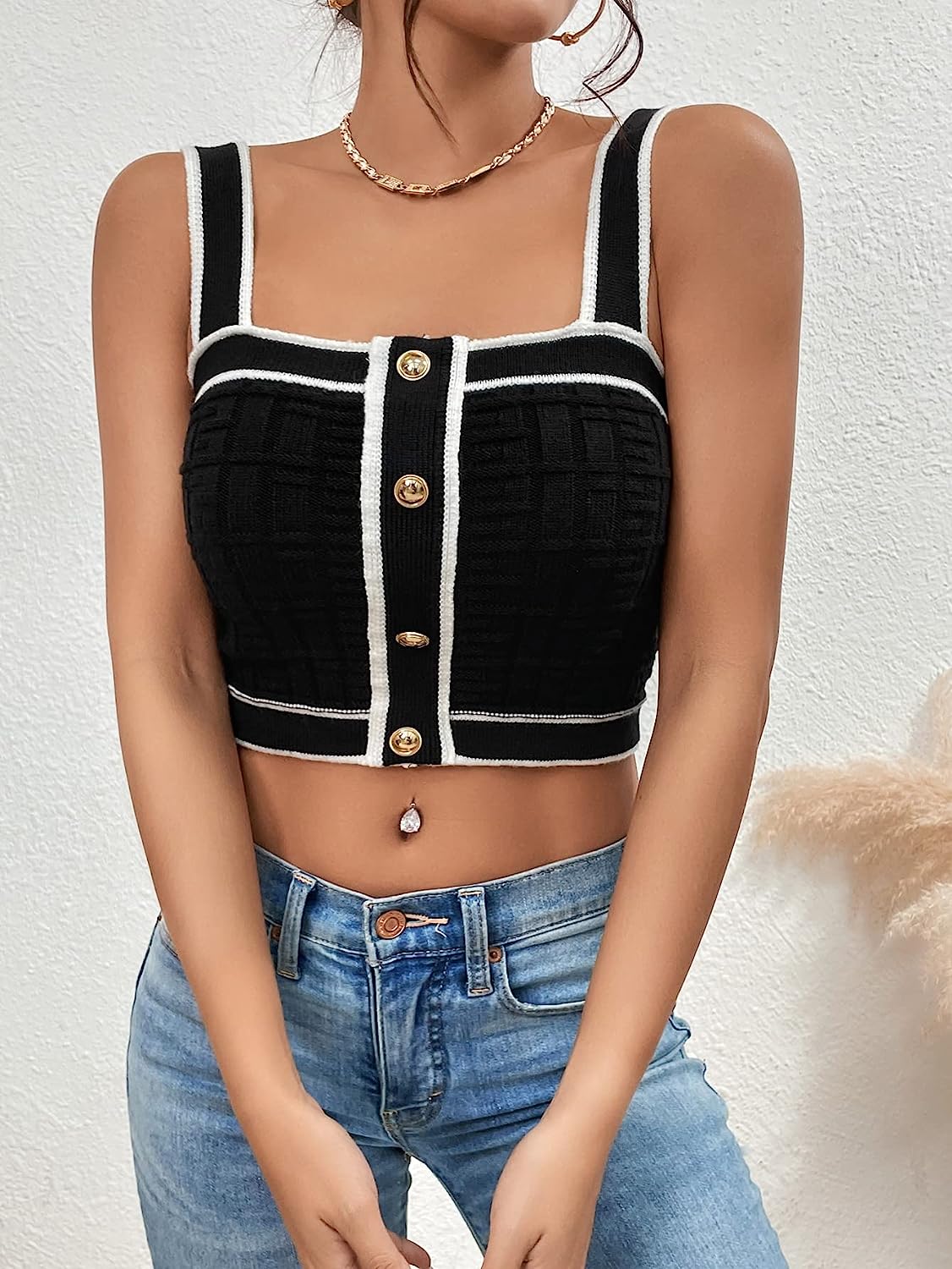 SweatyRocks Women's Sleeveless Ribbed Knit Spaghetti Strap Crop Cami Tank Top - Image 4